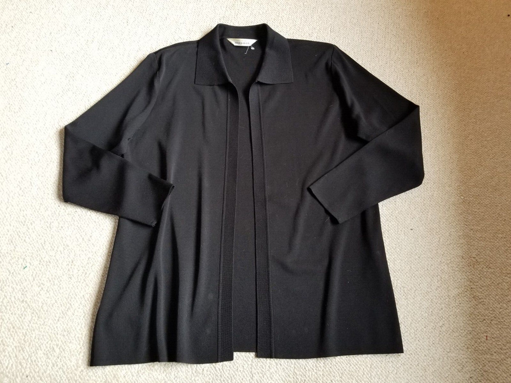 Womens Sweater-EXCLUSIVELY MISOOK-black open long cardigan collar Old Money ls-L